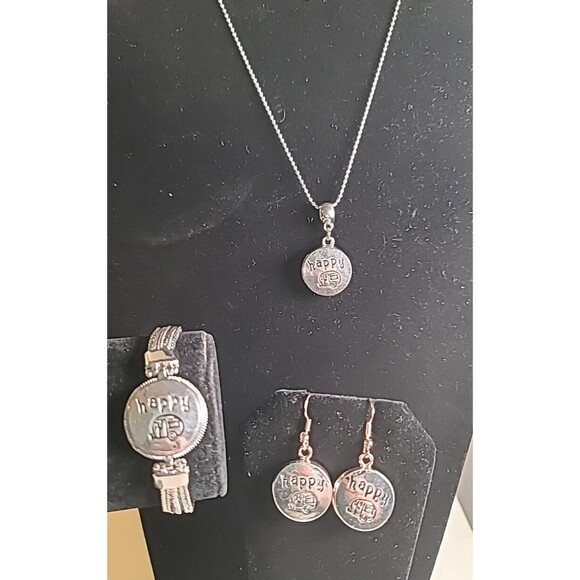 NWOT Happy Camper Necklace Earrings Bracelet Set Interchangeable Charms - Picture 1 of 5